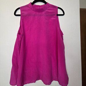 Anthropologie Maeve Pink Hydra Silk High Neck Swing Tank L